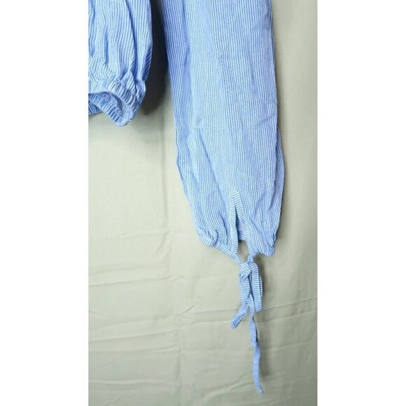 NWT Kendall & Kylie Shirt Cropped Blue White Vertically Striped Womens Small - Picture 10 of 12